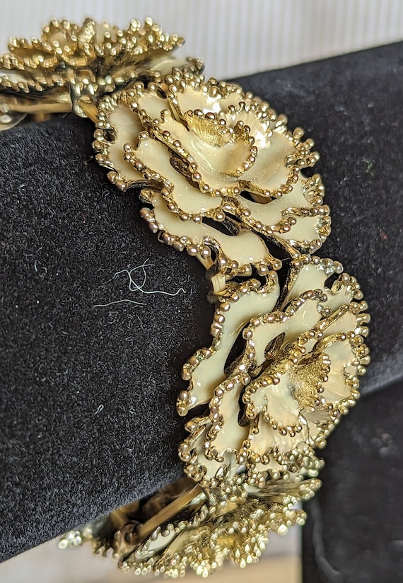 Vintage Gold Enamel Flower Statement Bracelet