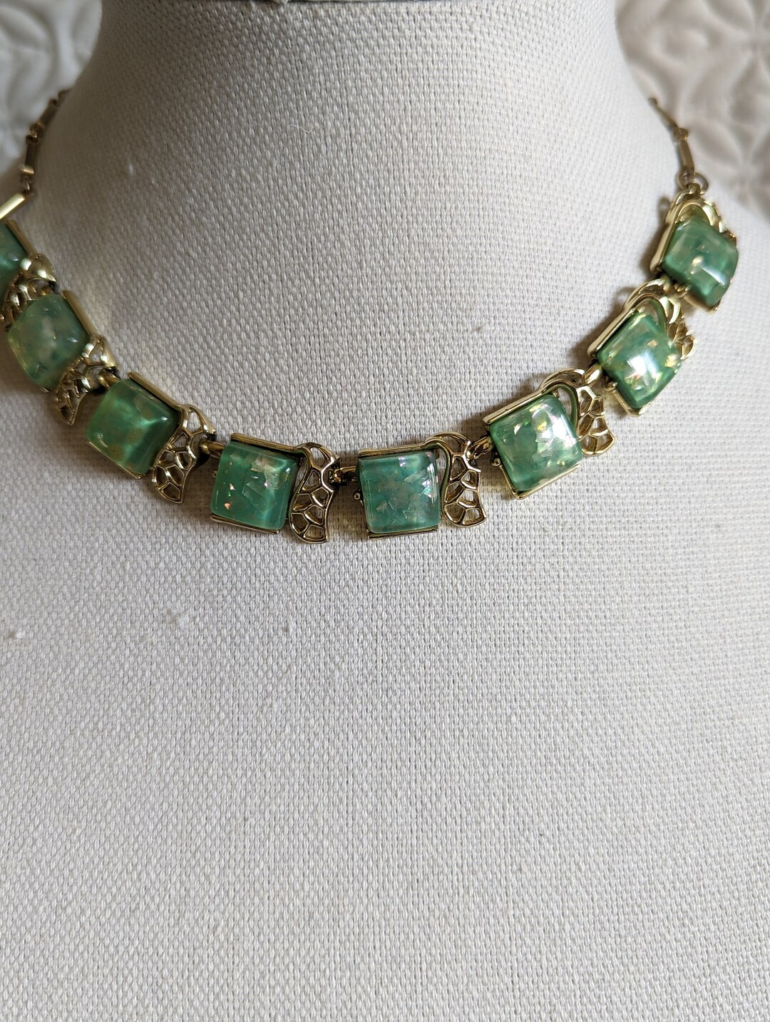 Vintage Green and Yellow Costume Necklace Etsy