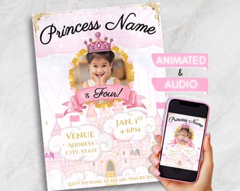 Animated Princess Birthday Invitation | Royal Castle, Pink (Digital Invitation)