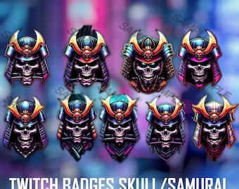 Samurai Skull Twitch badges, Reaper Twitch Sub Badges, Bit Badges, Reaper Emotes, Streamers, Kick, VTuber, Avatars, Clipart, Transparent PNG