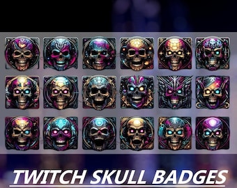 Skull Twitch badges, Reaper Twitch Sub Badges, Bit Badges, Reaper Emotes, Streamers, Kick, VTuber, Avatars, Clipart, Transparent PNG, Sheet