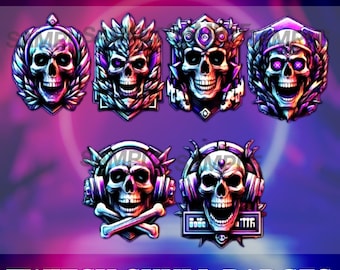 Skull Twitch badges, Reaper Twitch Sub Badges, Bit Badges, Reaper Emotes, Streamers, Kick, VTuber, Avatars, Clipart, Transparent PNG