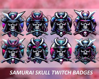 Samurai Skull Twitch badges, Reaper Twitch Sub Badges, Bit Badges, Reaper Emotes, Streamers, Kick, VTuber, Avatars, Clipart, Transparent PNG