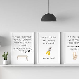 Funny Math Posters Set Of 3, Math Classroom Posters, Math Teacher, Math Jokes, Math Classroom Decor, Homeschool Printables, Teacher Gift