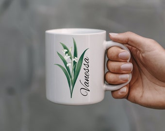 Personalized Birth Flower Mug - Custom Birth Flower Coffee Mug With Name - Gifts for Her - Personalized Mug