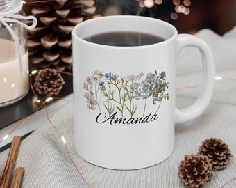 Custom Wildflower Mug, Custom Mug, Personalized Mug, Personalized Coffee Mug, Custom Mug For Her, Name Mug, Custom Coffee Mug