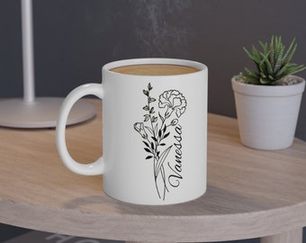 Personalized Birth Flower Mug - Custom Birth Flower Coffee Mug With Name - Gifts for Her - Personalized Mug - Custom Name Mug