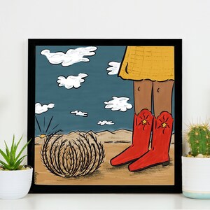 Stampa artistica di una cowgirl del West Texas: illustrazione del rodeo Tumbleweed (download digitale)