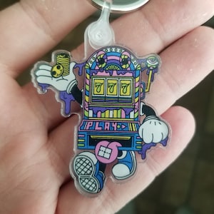 Lucky Guy - 2 Inch Acrylic Keychain - Psychedelic Artwork, Trippy, Old Cartoon Style Character