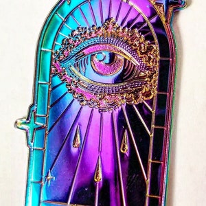 The Watcher LE/25 Raw Diestruck Pins, Rainbow Anodized, Polished Gold, Hat Pins, Raw