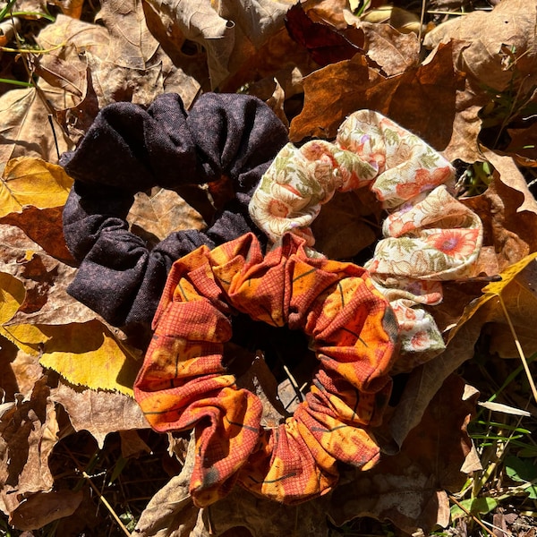 Fall Scrunchies | Autumn Scrunchies | Bee Scrunchies | Plaid Scrunchies | Falling Leaves Scrunchies