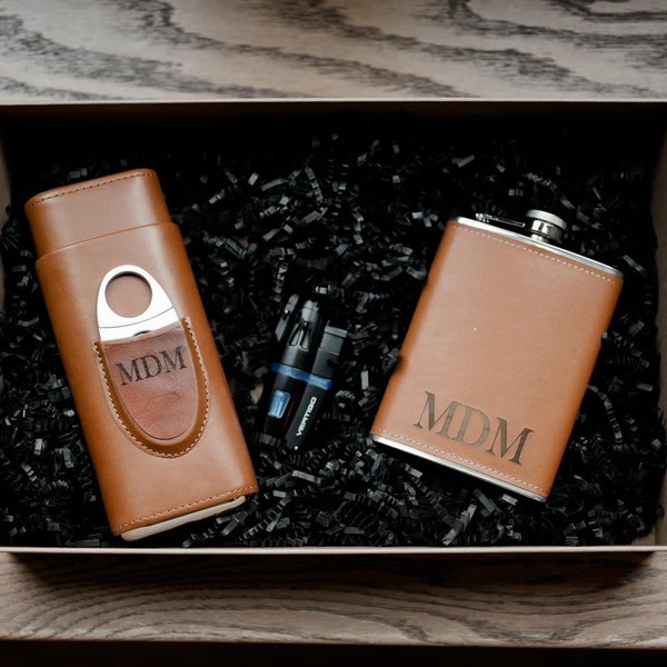 Leather Wrap Flask and Cigar Holder