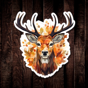 Geometric Deer Vinyl Waterproof Sticker, Elk Stag Decal, Fall Colors with Deer Head Sticker for Water Bottle or Car Decal, Woodland Forest