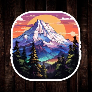 Mountain Forest Nature Sticker, Waterproof Vinyl Decal for Water Bottle or Car, Hiking in the Woods Decal, Mount Baker, National Forest