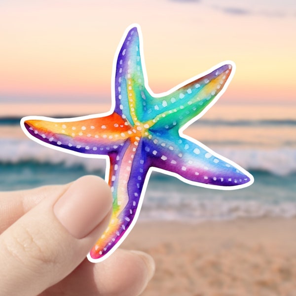 Starfish Waterproof Sticker, Vinyl Sticker Decals for Water Bottle, Laptop, Phone, Scrapbooking, Rainbow Starfish Gift, Ocean Nautical Gift