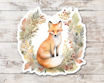 Watercolor Fox Vinyl Sticker: Woodland Cottagecore Decal