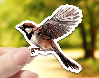 Sparrow Vinyl Sticker – Flying Songbird Illustration