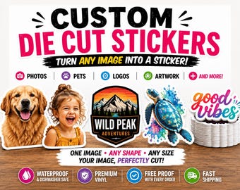 Custom Photo Sticker | Die Cut Waterproof Vinyl Sticker | Upload Your Image | Pet, Family, Logo, Laptop & Water Bottle