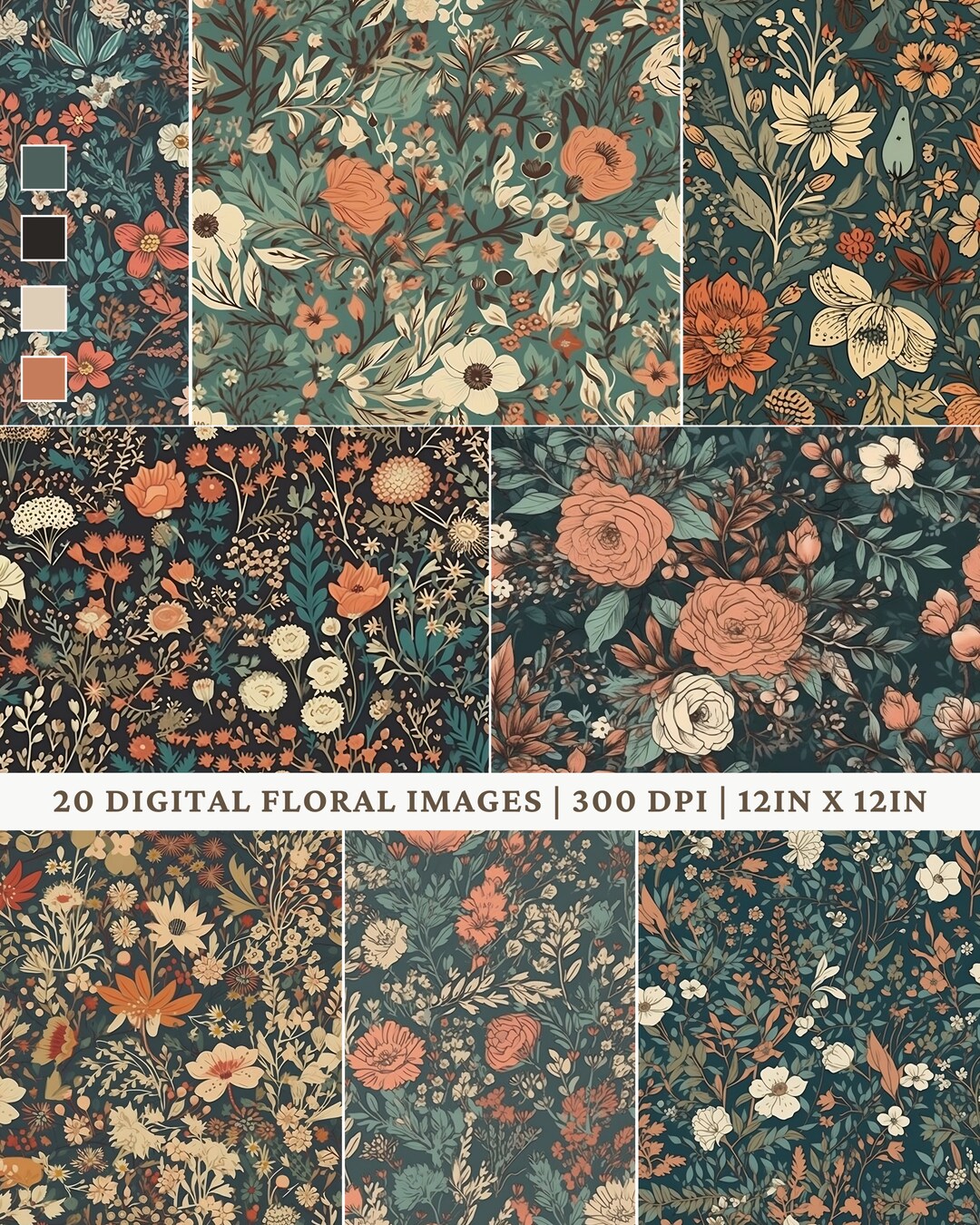 Colorful Floral Digital Paper - 20 Seamless Floral Patterns - Scrapbook ...