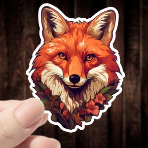 Red Floral Fox Waterproof Sticker: Nature Lover Gift