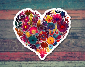Floral Heart Sticker: Waterproof Vinyl Decal - Dutch Retro Boho