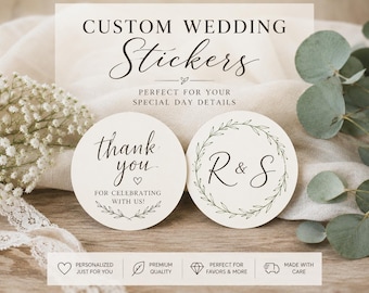 Custom Wedding Stickers | Personalized Favor Stickers | Thank You | Initial Monogram | Envelope Seals | Labels