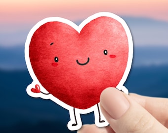 Watercolor Smiling Heart Vinyl Sticker - Laptop, Water Bottle Decal