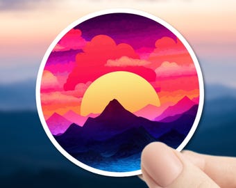Retro Sunset Vinyl Sticker – Mountain Horizon Decal