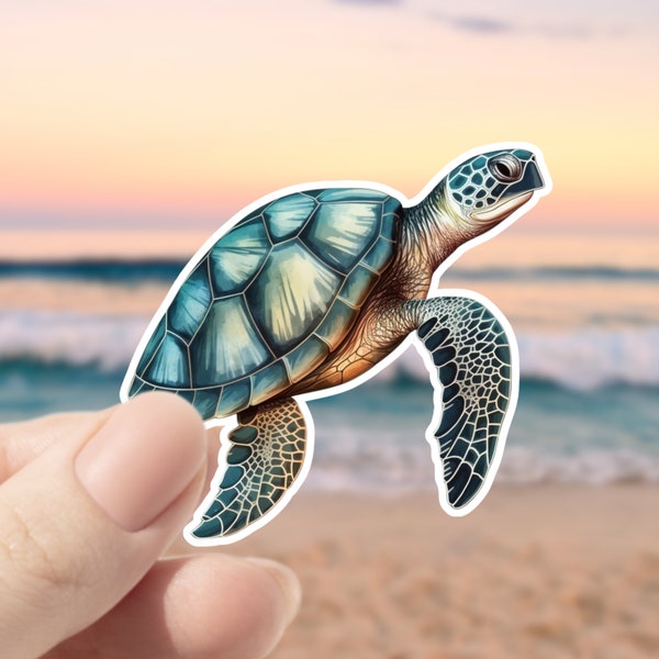 Sea Turtle Waterproof Sticker, Vinyl Sticker Decals for Water Bottle, Laptop, Phone, Scrapbooking, Green Turtle Gift, Ocean Gift