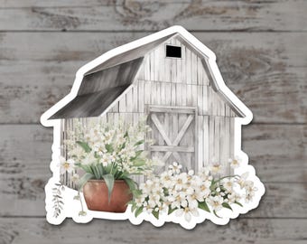 Rustic Barn Wildflower Sticker, Neutral Cottage Decal