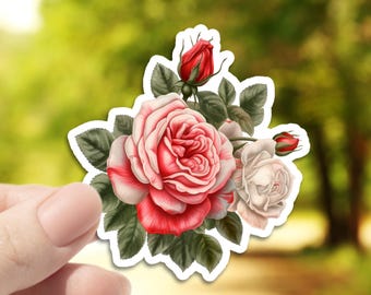 Vintage Rose Bouquet Vinyl Sticker – Waterproof Floral Decal