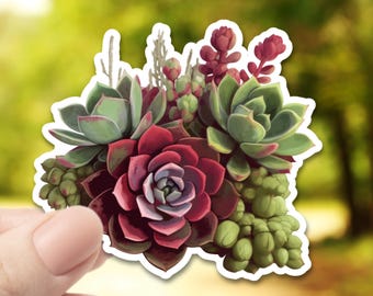 Succulent Bouquet Vinyl Sticker: Echeveria Cactus Garden Decal