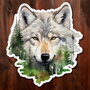 Grey Wolf Waterproof Sticker, Lone Wolf Water Bottle Decal, Gift for Nature Loving Guy, Gift for Him, Wolf in the Woods Sticker
