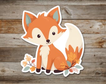 Woodland Fox Sticker – Waterproof Vinyl Decal with Autumn Leaves