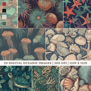 Ocean Digital Paper - 20 Seamless Ocean Patterns - Scrapbook Printing Oceanic Design - Deep Sea Art
