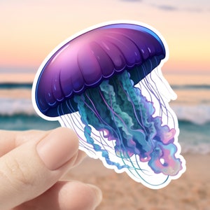 Jellyfish Waterproof Sticker, Vinyl Sticker Decals for Water Bottle, Laptop, Phone, Scrapbooking, Purple and Pink Jellyfish Gift, Ocean Gift