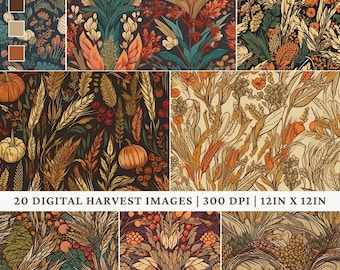 Harvest Digital Paper - 20 Seamless Pumpkin Patterns - Scrapbook Printing Harvest Design - Fall Pattern - 12in X 12in 300 DPI