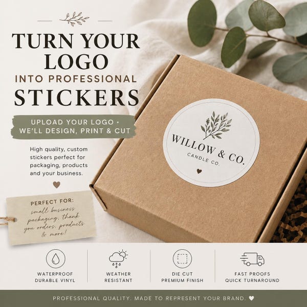 Custom Logo Stickers for Small Business | Waterproof Die Cut Vinyl Labels | Packaging & Branding Stickers