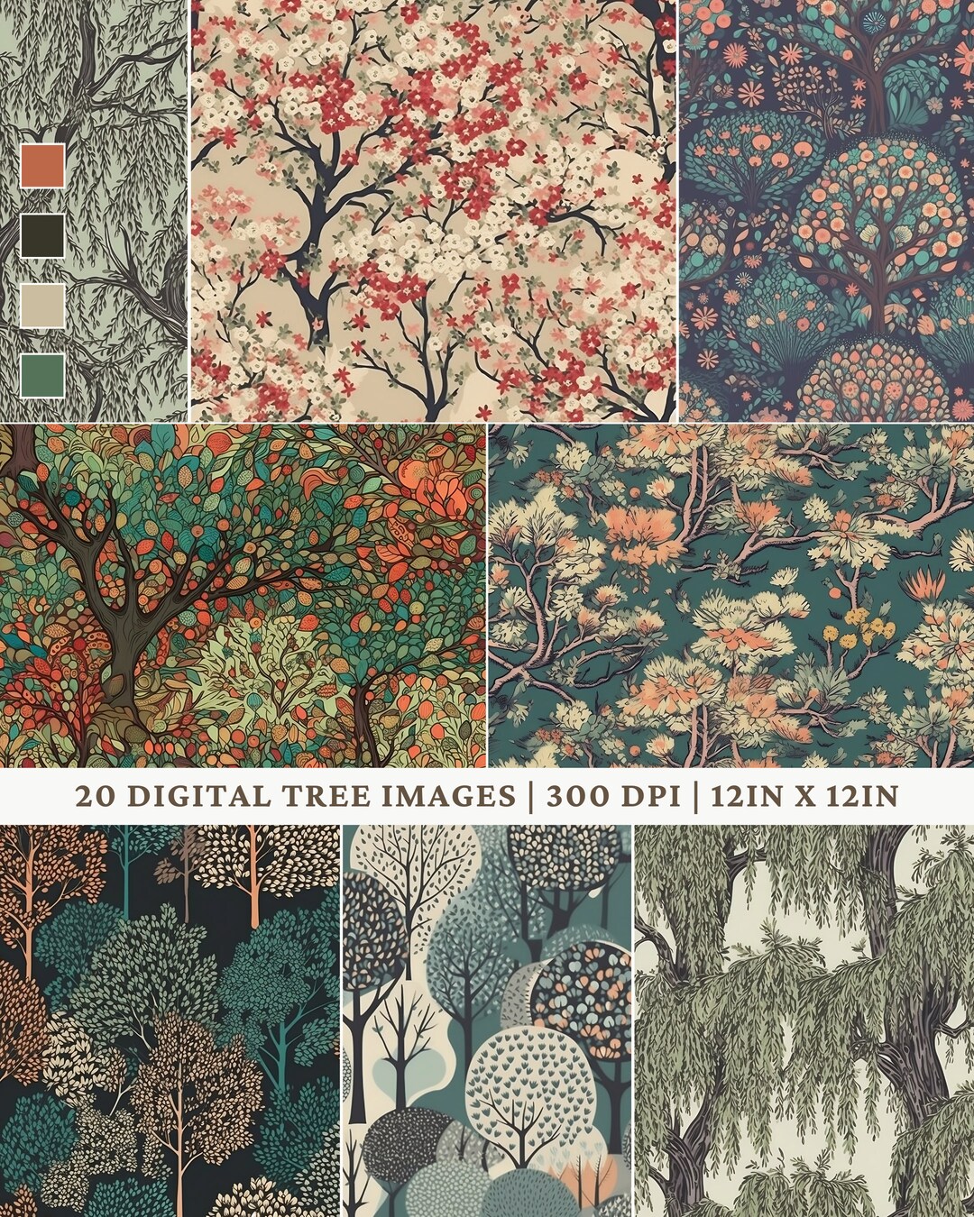 Trees Digital Paper - 20 Seamless Tree Patterns - Scrapbook Printing ...