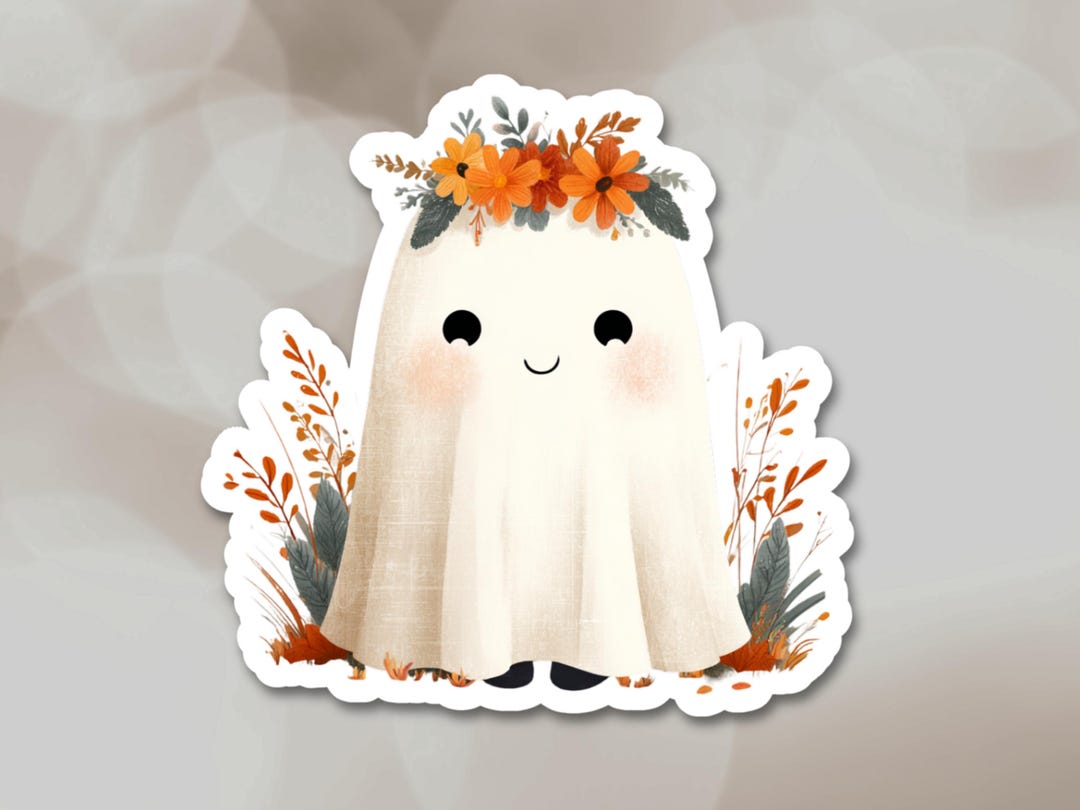 Floral Ghost Vinyl Sticker – Autumn Leaves, Cottagecore Halloween - Etsy