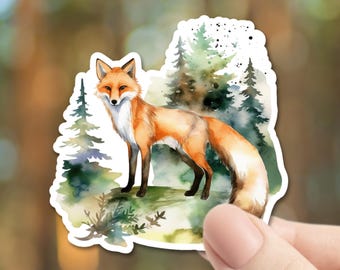 Watercolor Fox Sticker – Woodland Animal Decal, Laptop Decor