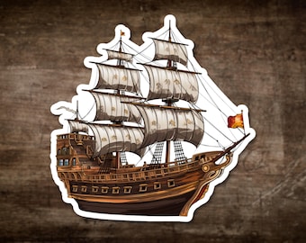 Pirate Ship Vinyl Sticker: Waterproof Galleon Decal