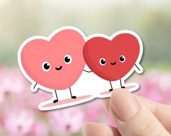 Kawaii Hearts Holding Hands Vinyl Sticker - Waterproof Laptop Decal
