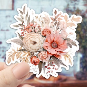 Pink Floral Bouquet Sticker: Waterproof Vinyl Decal