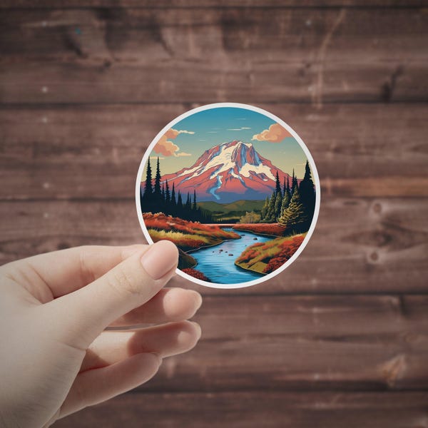 Mt Rainier Sticker: Waterproof Vinyl Decal for Water Bottle, PNW Camping