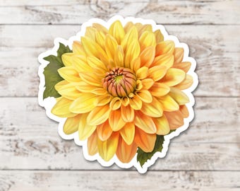 Yellow Dahlia Vinyl Sticker – Waterproof Floral Decal