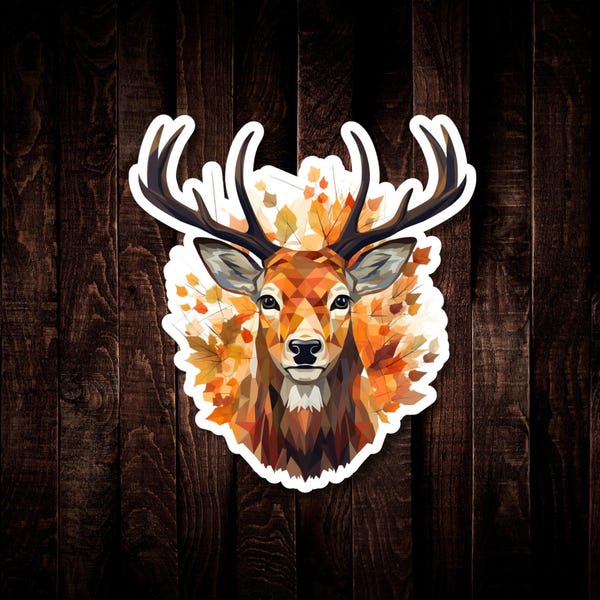 Geometric Deer Vinyl Sticker: Waterproof Fall Colors Decal