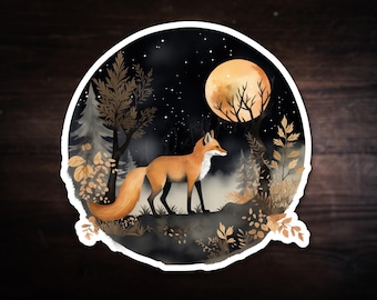 Moonlit Forest Fox Vinyl Sticker: Night Sky Woodland Decal