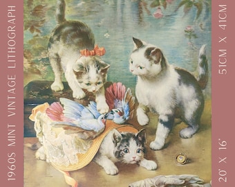 Vintage Nursery Wall Art, “Kittens,” C. Reichert Lithograph
