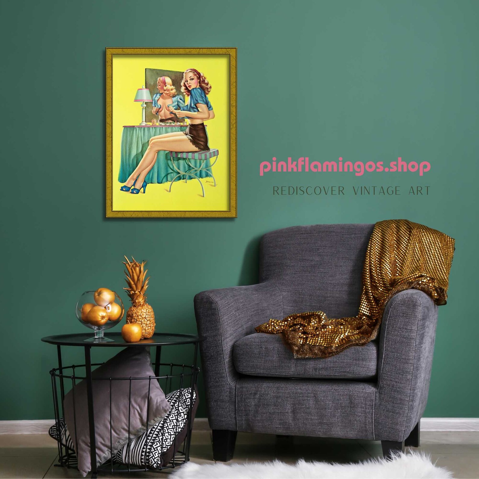 Vintage Pinup Wall Art pinup at the Mirror by D'ancona, Mint Condition